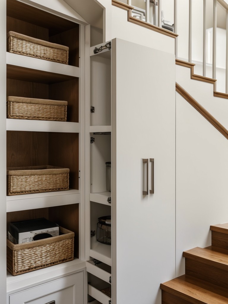 Built-in storage solutions like drawers and cabinets under stairs or in unused alcoves.