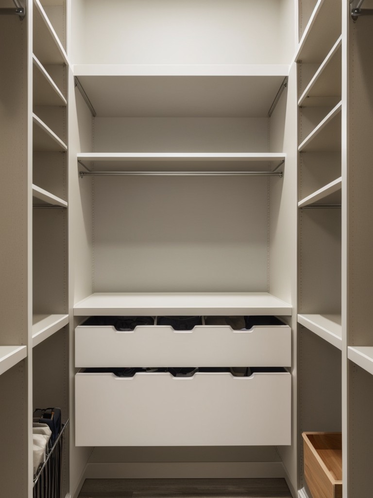 Customizable closet systems with adjustable shelves, rods, and drawers for efficient storage.