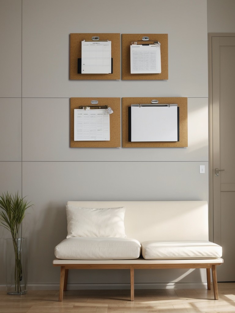 Magnetic or corkboard wall panels for displaying and organizing notes or artwork.