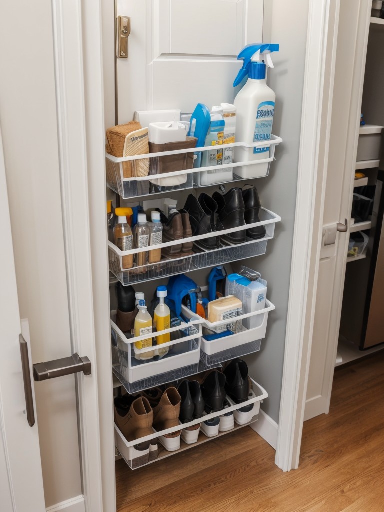 Over-the-door organizers for shoes, accessories, or cleaning supplies.