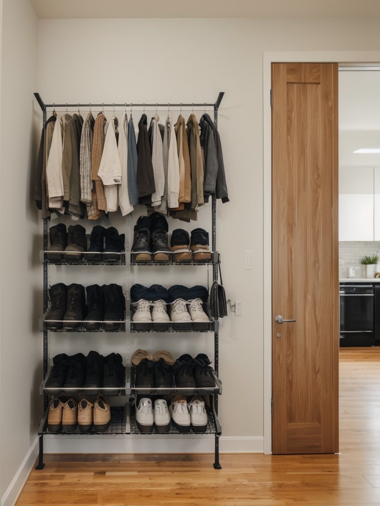 Vertical storage solutions such as hanging shoe organizers or wall-mounted bike racks.