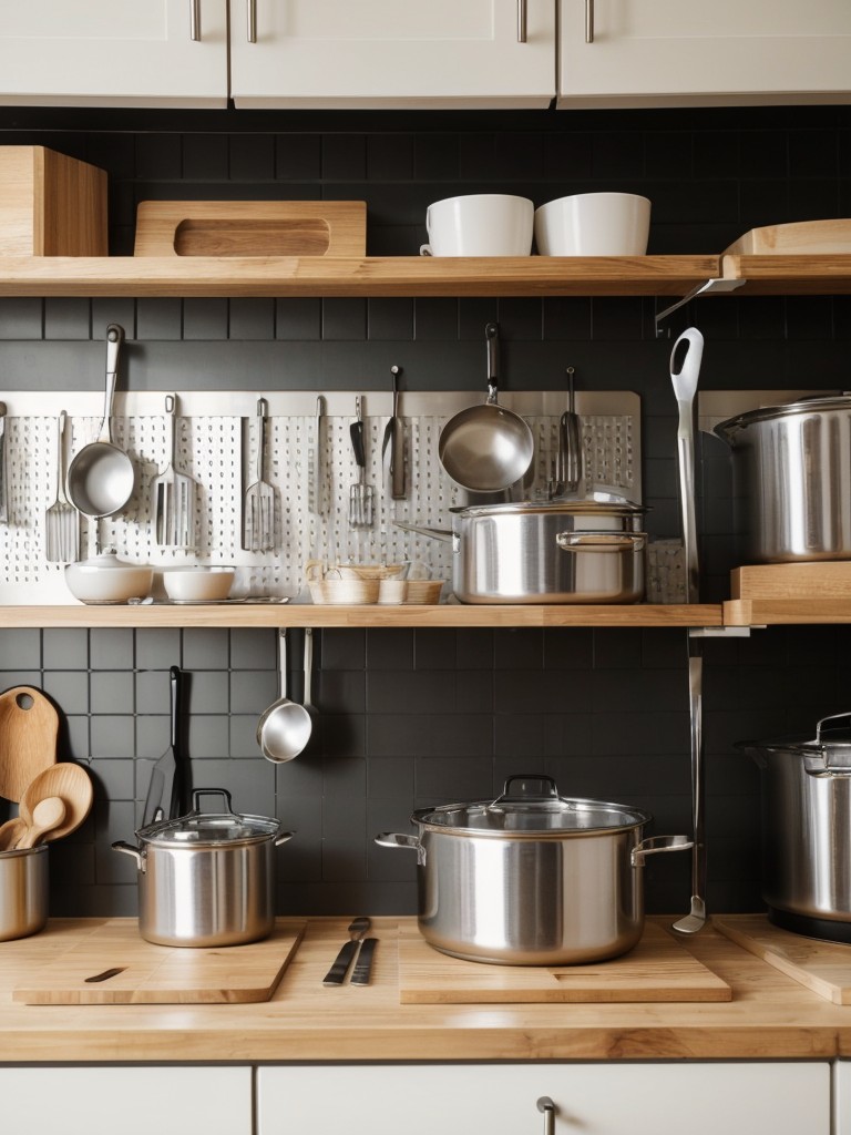 Consider installing a pegboard for easy access to frequently used utensils and cookware.