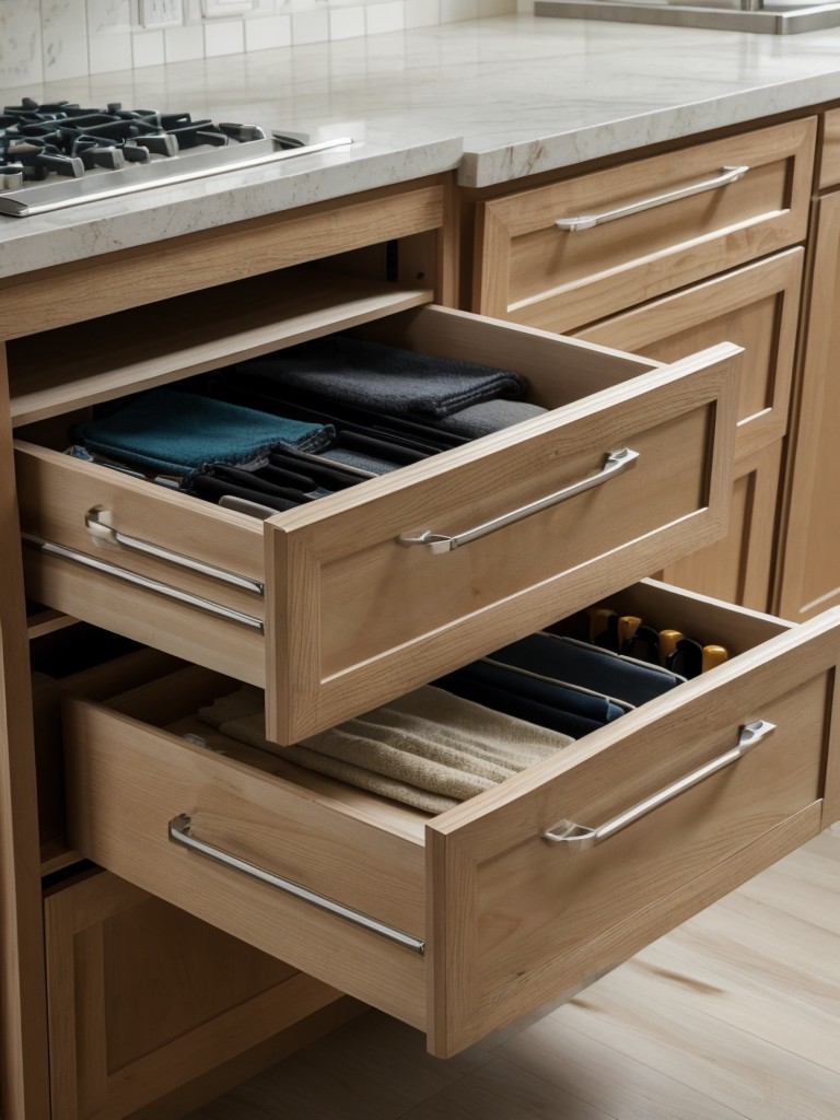 Maximize cabinet space with pull-out drawers and organizers.