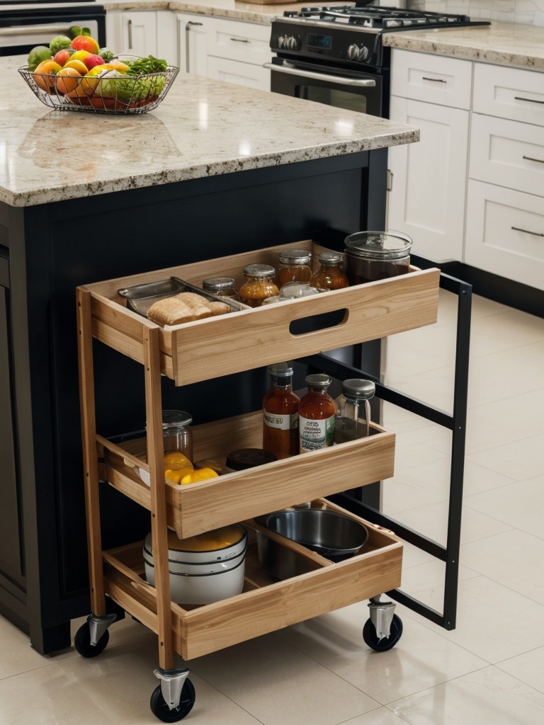 Use a rolling cart for additional storage and as extra counter space during cooking.