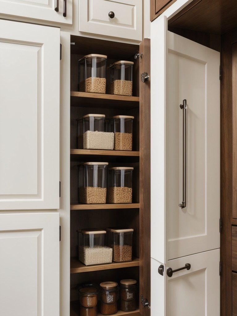 Utilize the inside of cabinet doors with adhesive hooks for hanging measuring spoons and cups.