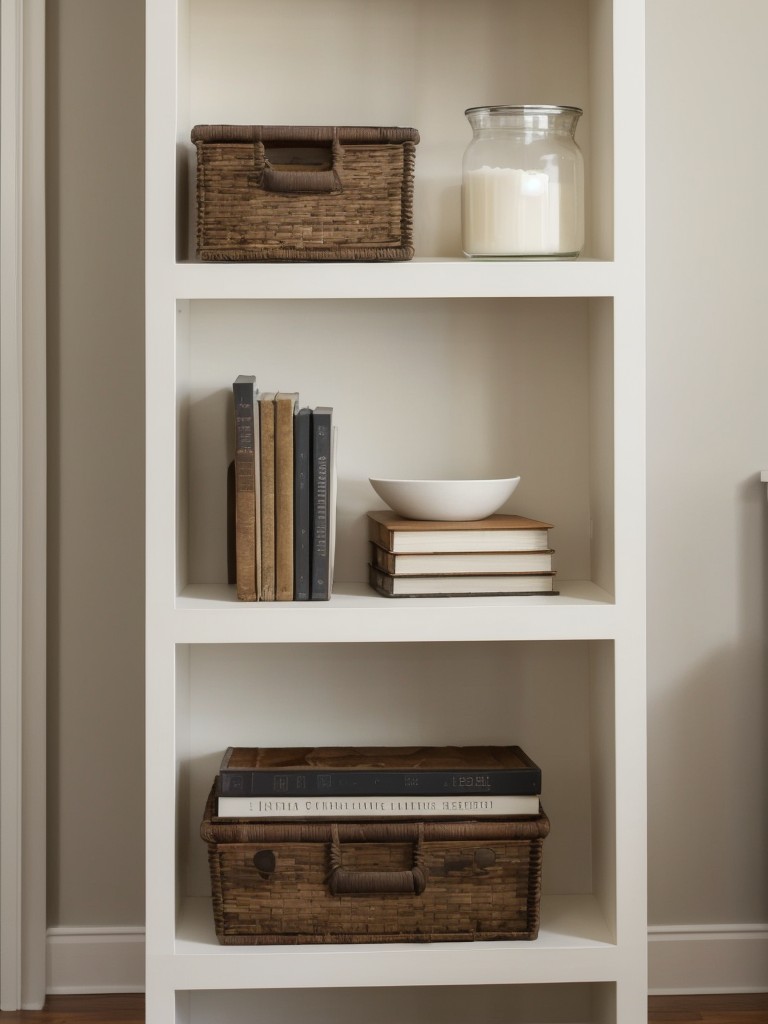 Install floating shelves on bare walls to display and store decorative items or books.