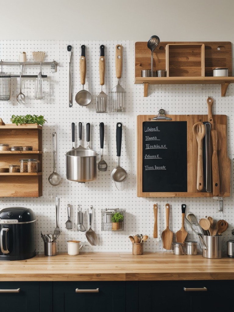 Install a pegboard or magnetic board in the kitchen to organize and display cooking utensils and spices.