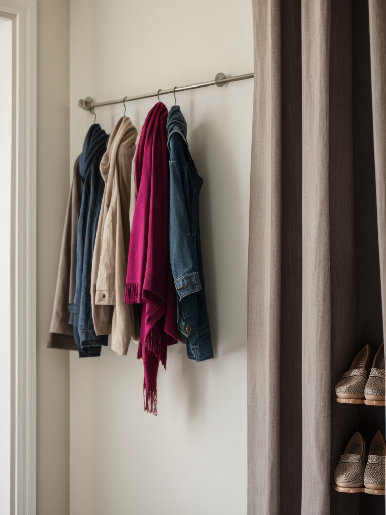 Use curtain tracks with attached pockets to create additional storage space for shoes, scarves, or small accessories.