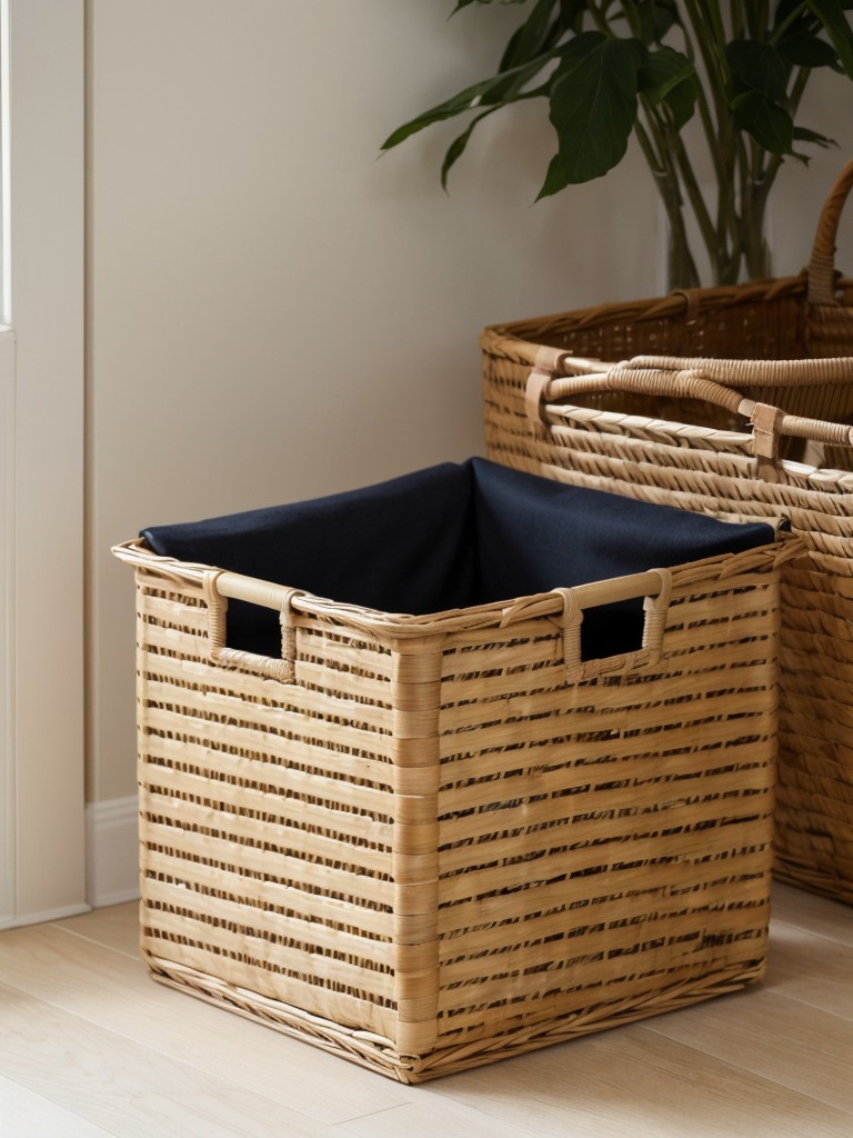 Use decorative baskets or boxes as stylish storage solutions for small items.