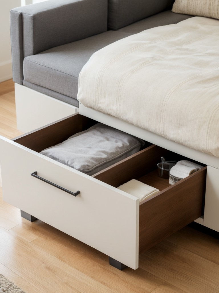 Use storage bins or baskets that can slide under sofas or beds for discreet storage options.