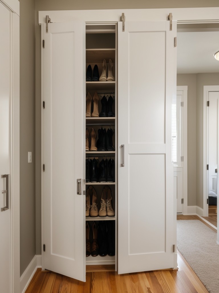 Utilize the backside of doors by installing hanging organizers for shoes, accessories, or cleaning supplies.