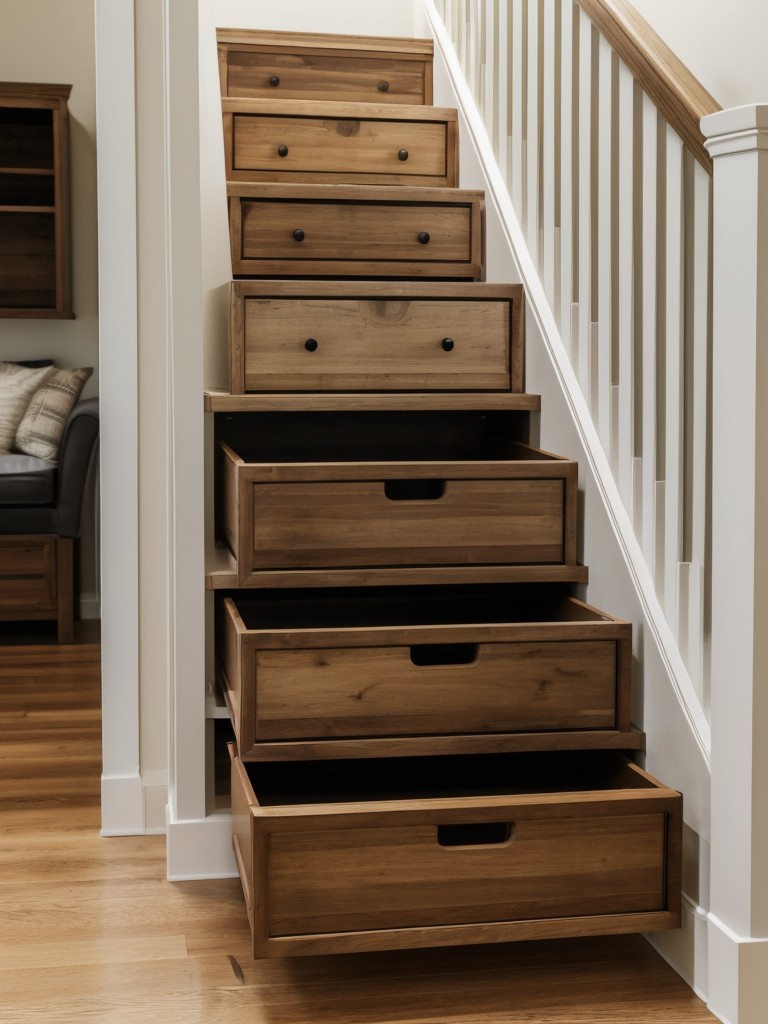 Utilize the space under staircases by creating drawers or shelves for storage.