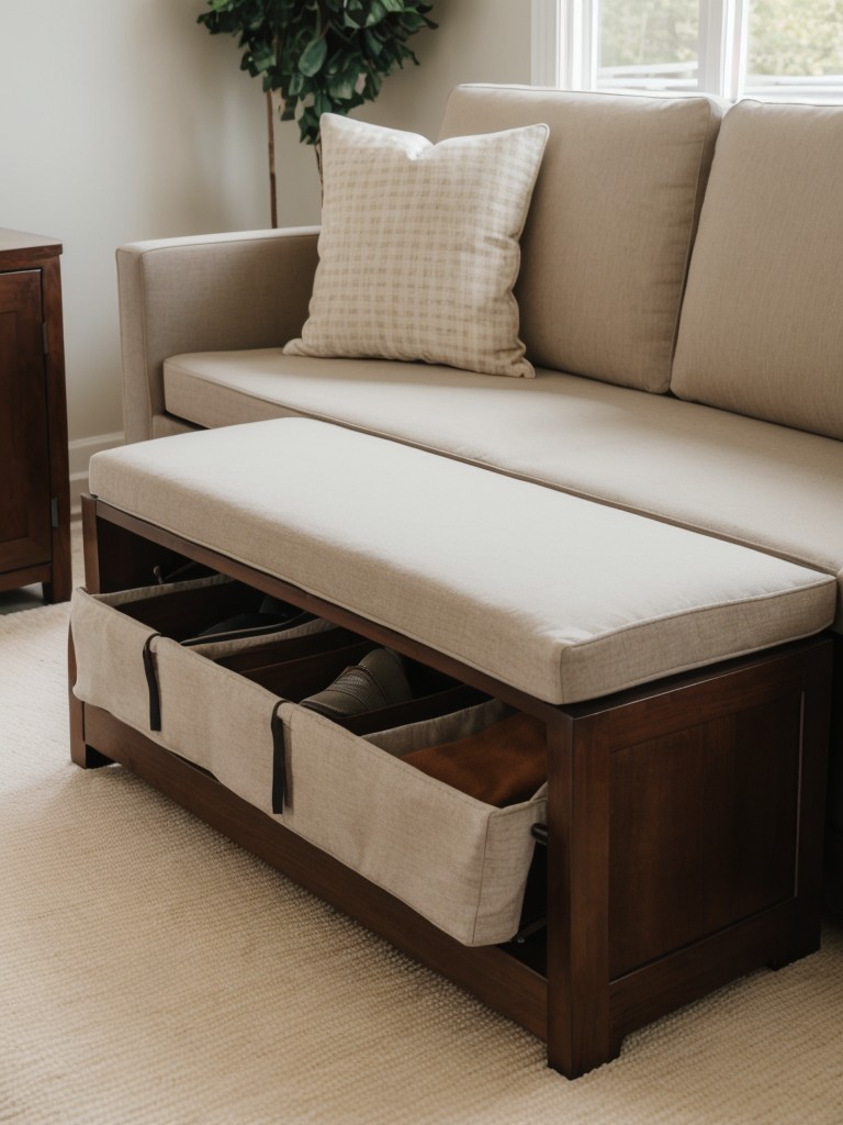 Consider investing in multifunctional furniture, like ottomans or storage benches, to provide hidden storage solutions for blankets, shoes, or extra pillows.