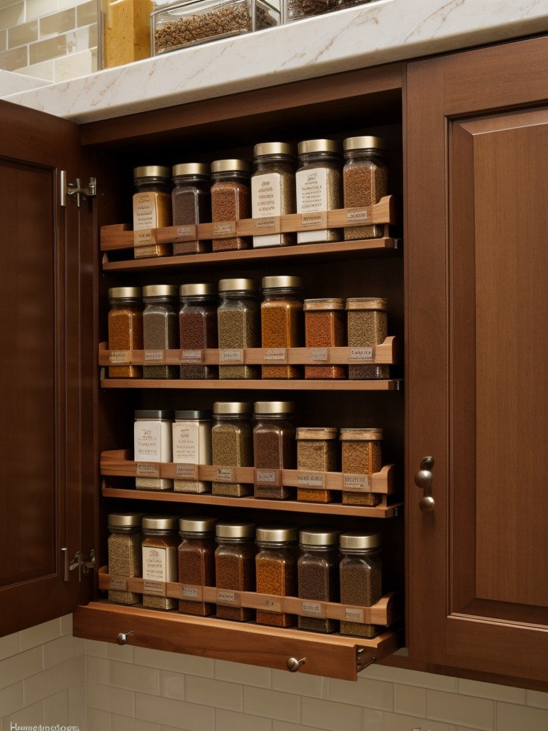 Incorporate a wall-mounted spice rack to save cabinet space and keep essential spices organized and accessible.