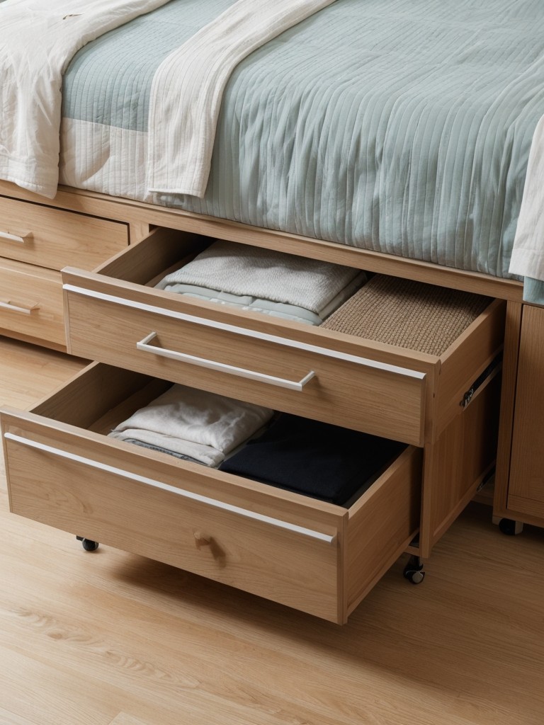 Utilize under-bed storage options to maximize space in a small bedroom, such as storage containers or rolling drawers.