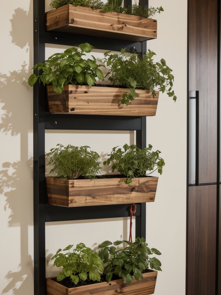 Embrace vertical gardening with hanging planters or a mounted herb garden.