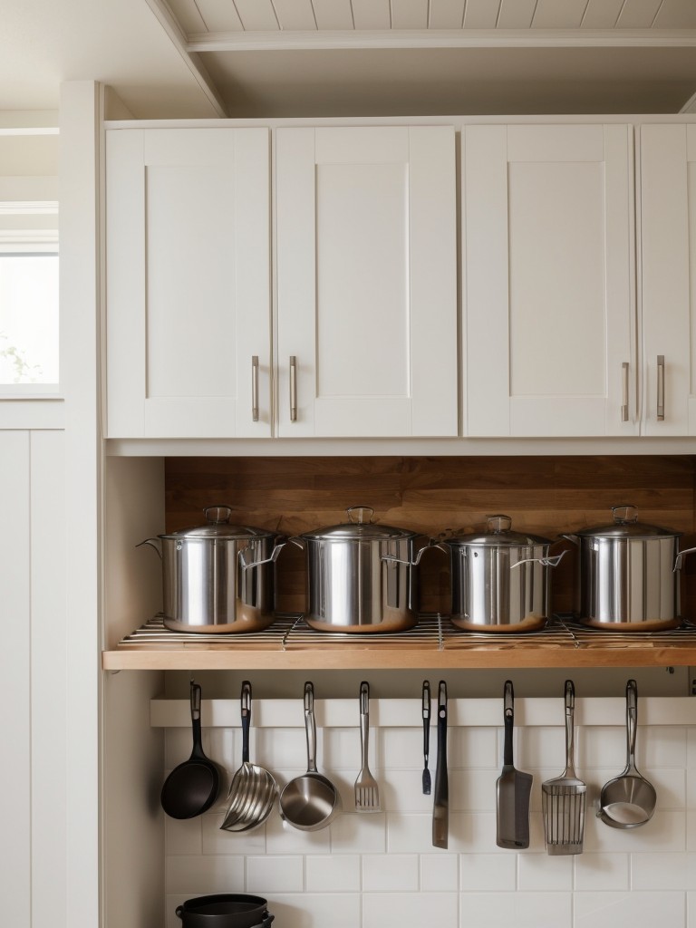Install a ceiling-mounted pot rack in the kitchen to free up valuable cabinet space.