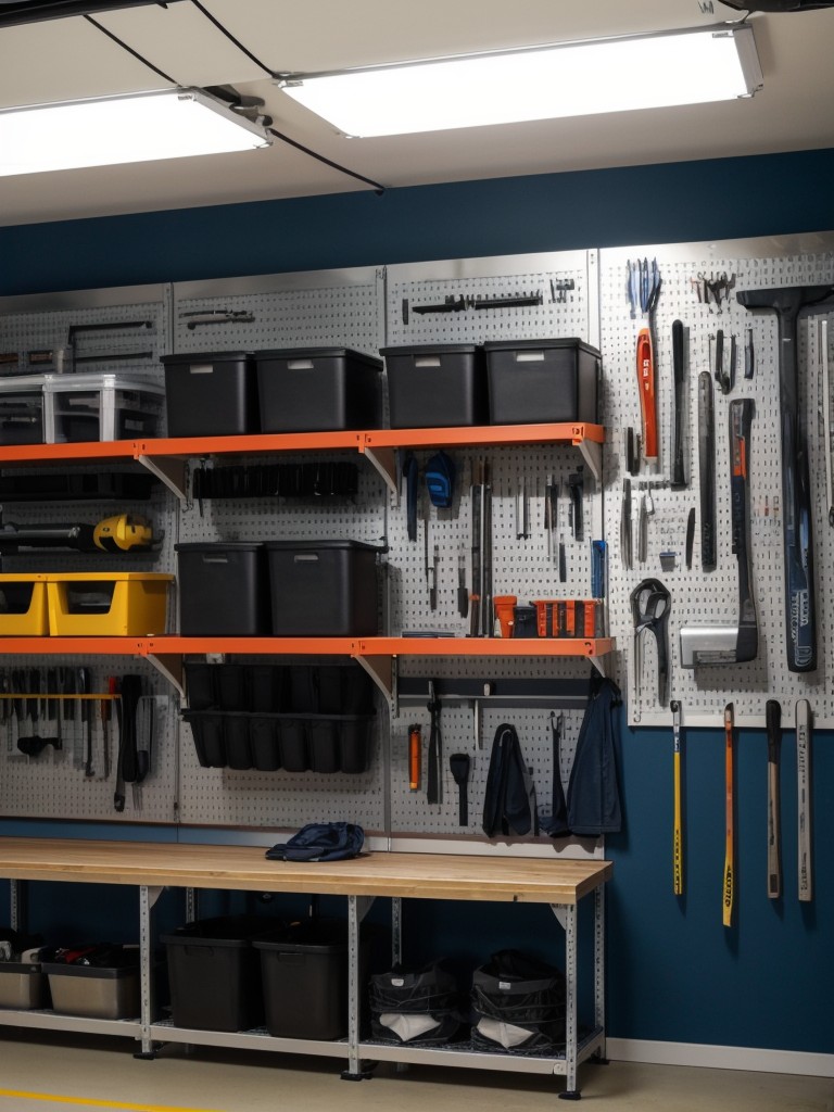 Install a pegboard or magnetic strip in the garage for organizing tools or sports equipment.