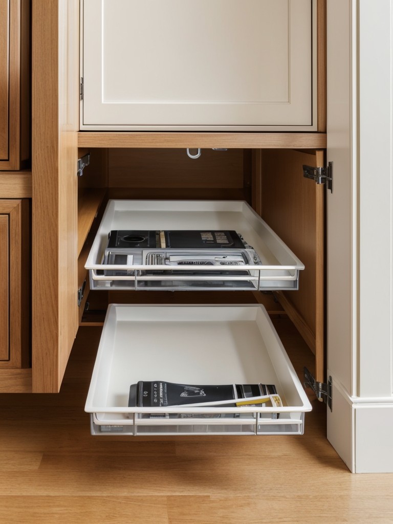 Make use of underutilized spaces, such as above cabinets or under stairs, for extra storage.