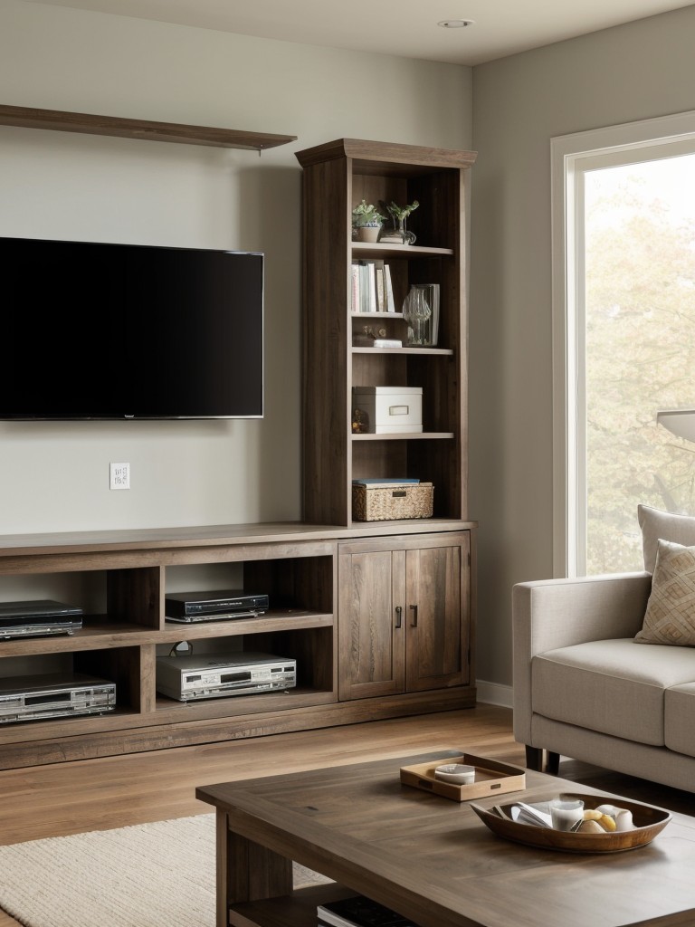 Opt for furniture pieces with built-in storage compartments, such as coffee tables or TV stands.
