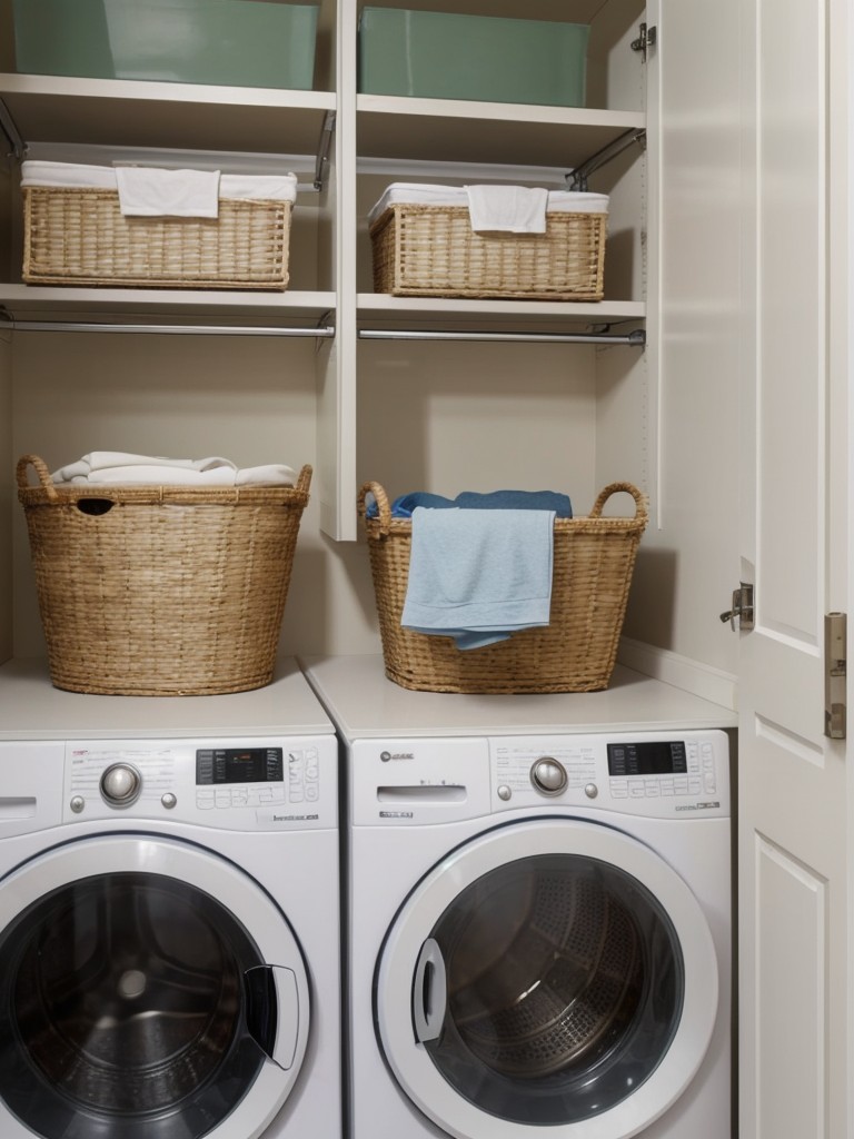 Include practical storage solutions, such as wall-mounted shelves or a laundry basket organizer, to keep your laundry area organized and clutter-free.
