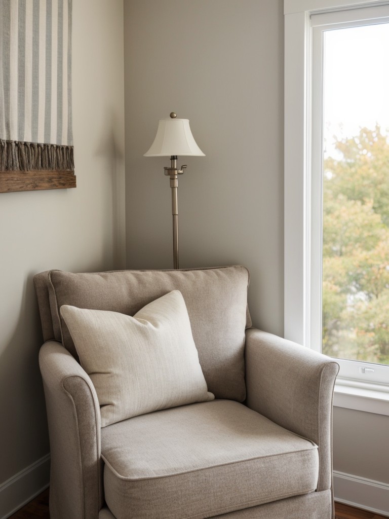 Incorporate comfortable seating options, like a plush armchair or a window seat, and add cozy accents such as soft blankets and decorative pillows.