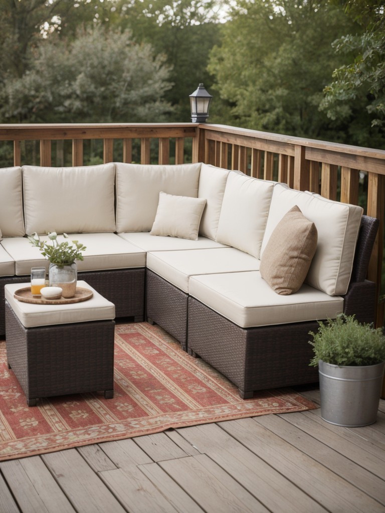 Incorporate cozy seating options, like outdoor floor cushions or a small bistro set, to transform your outdoor space into a comfortable retreat.