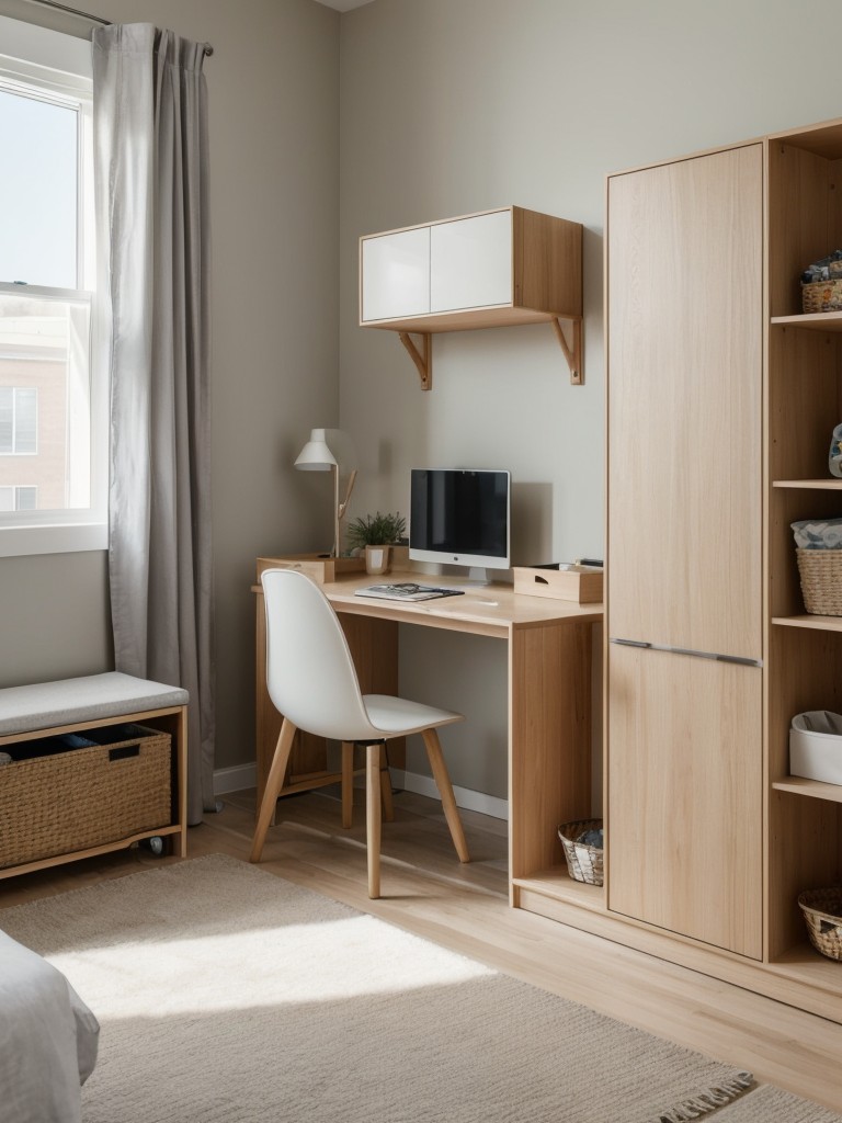 Incorporate multi-functional furniture pieces, such as a bed with built-in storage drawers or a play table that doubles as a storage ottoman, to maximize storage in a kid-friendly apartment.