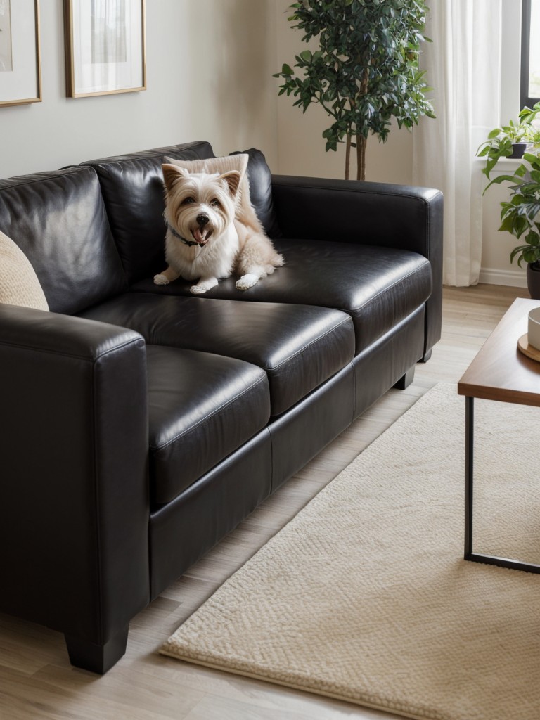 Opt for durable and easy-to-clean furniture fabrics, like leather or microfiber, when designing a pet-friendly apartment to accommodate furry companions.