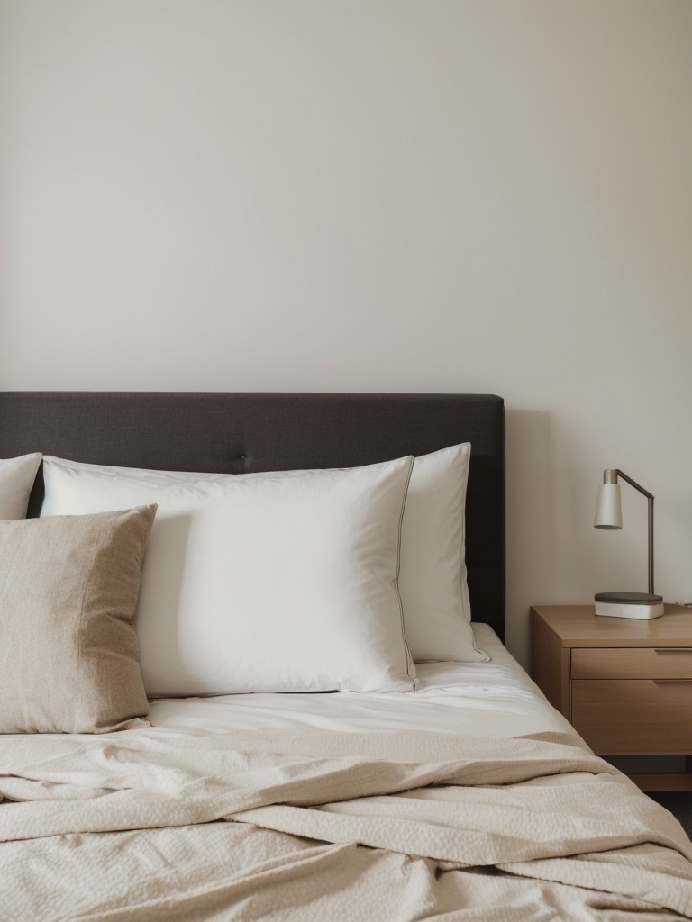 Use light-colored and minimalistic bedding to create a sense of airiness and space in a small bedroom.