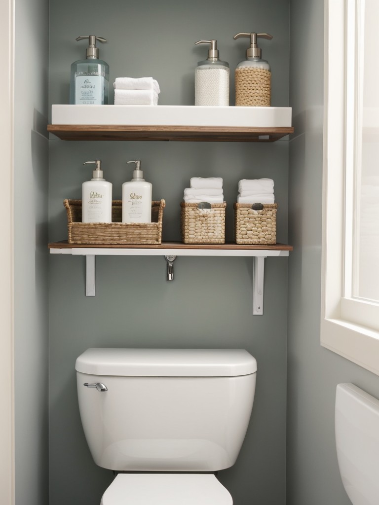 Use vertical storage solutions, such as wall-mounted shelves or over-the-toilet organizers, to make the most of your limited bathroom space.
