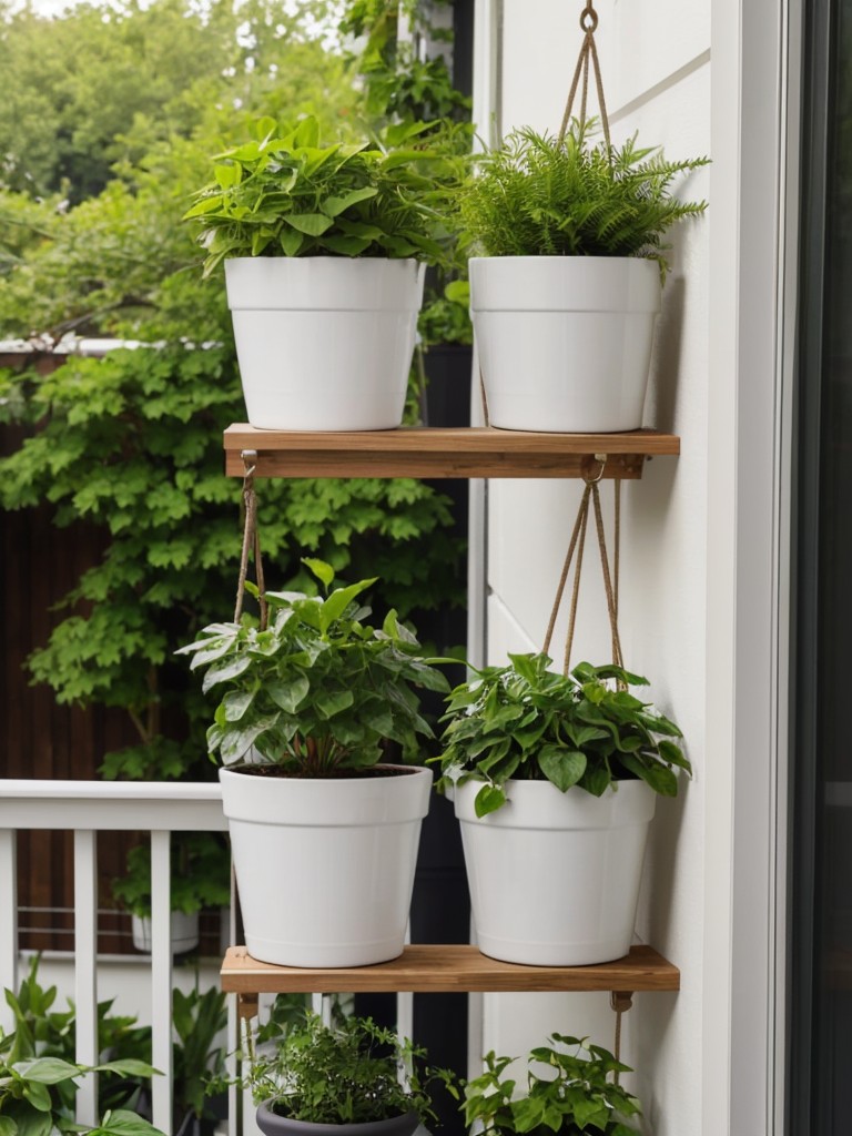 Utilize vertical space by hanging potted plants or installing shelf planters to create a green oasis in your small balcony or outdoor space.