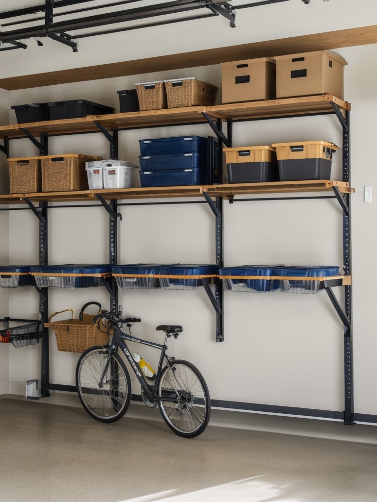 Consider installing overhead storage racks in the garage or utility area to store items like bicycles, ladders, or seasonal decorations.