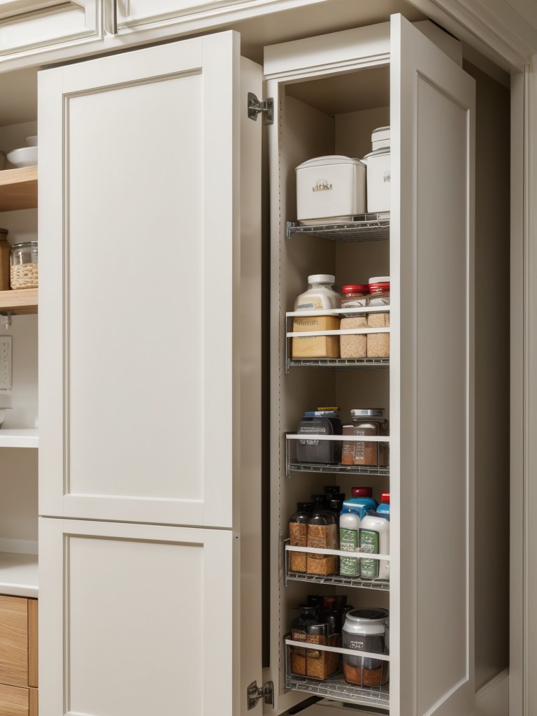 Make use of narrow spaces, such as the gaps between furniture or appliances, by adding slim storage units or shelving.