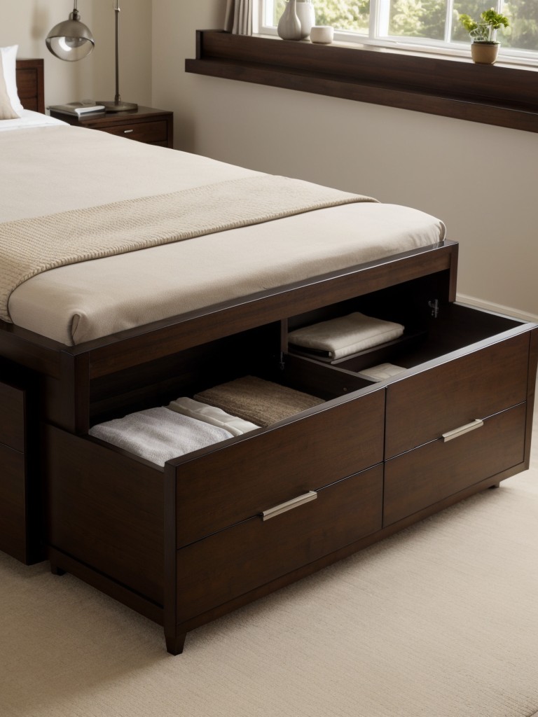 Opt for furniture with built-in storage capabilities, such as ottomans with hidden compartments or beds with drawers beneath.