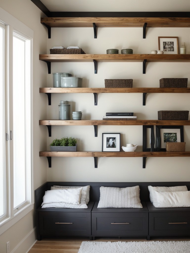 Utilize vertical wall space with floating shelves and wall-mounted organizers to maximize storage opportunities.