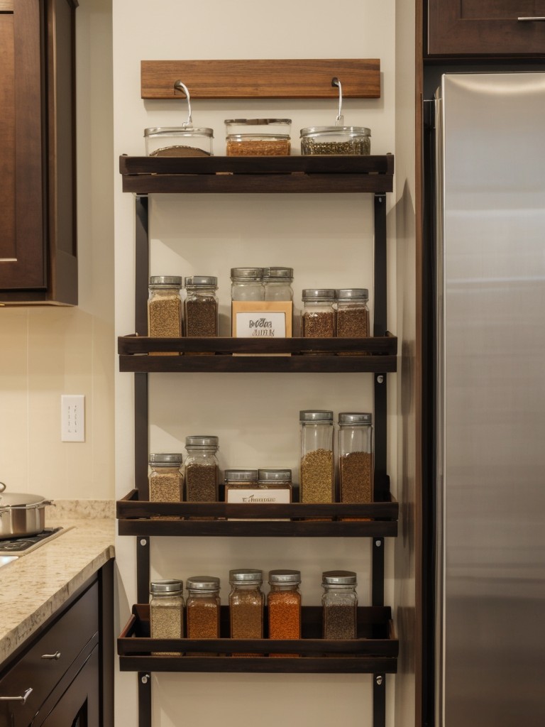 Incorporating efficient kitchen storage solutions, like magnetic spice racks, hanging pot racks, or vertical plate stands.