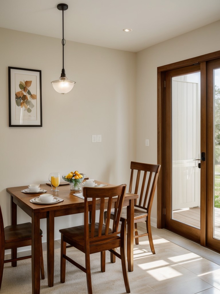 Incorporating a small dining area or a breakfast nook with a compact table and chairs for entertaining guests.