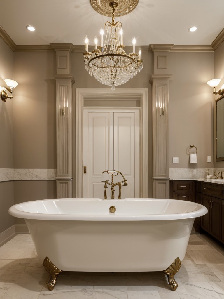 Adding a touch of luxury with a freestanding bathtub, a chandelier, and statement decor pieces.