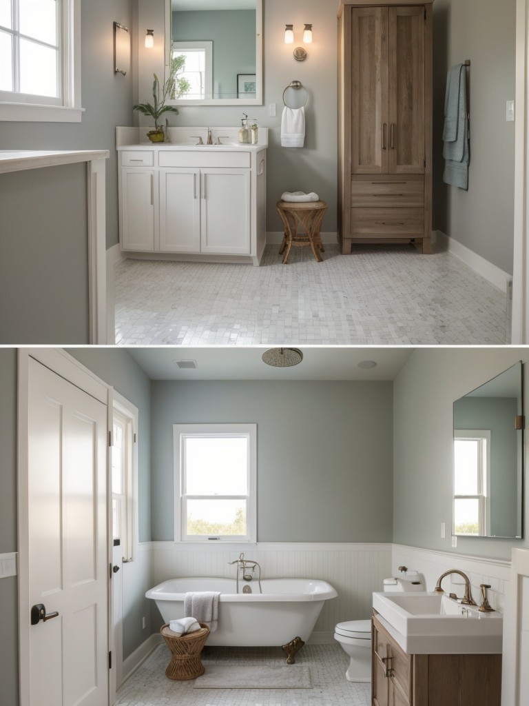 Creating a cohesive design by using the same color palette in both the bathroom and main living area.