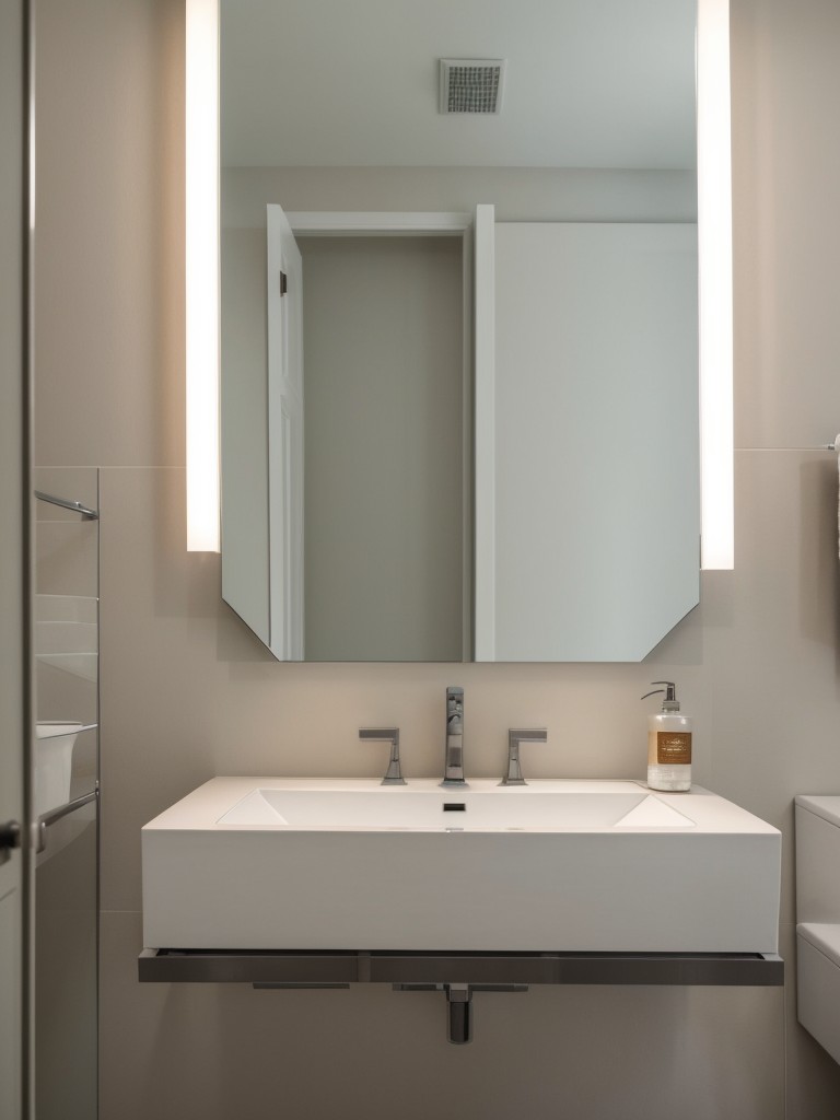 Installing a large mirror to reflect light and give the illusion of a larger bathroom.