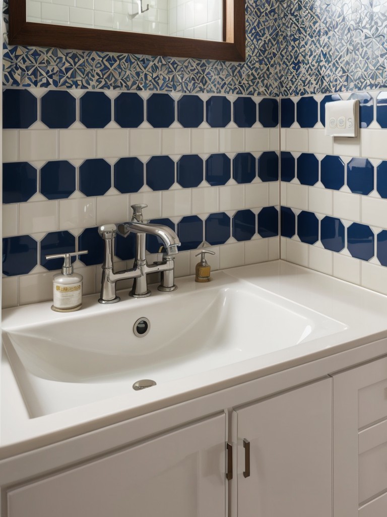 Using bold patterned tiles or a striking wallpaper to add visual interest to a small bathroom.