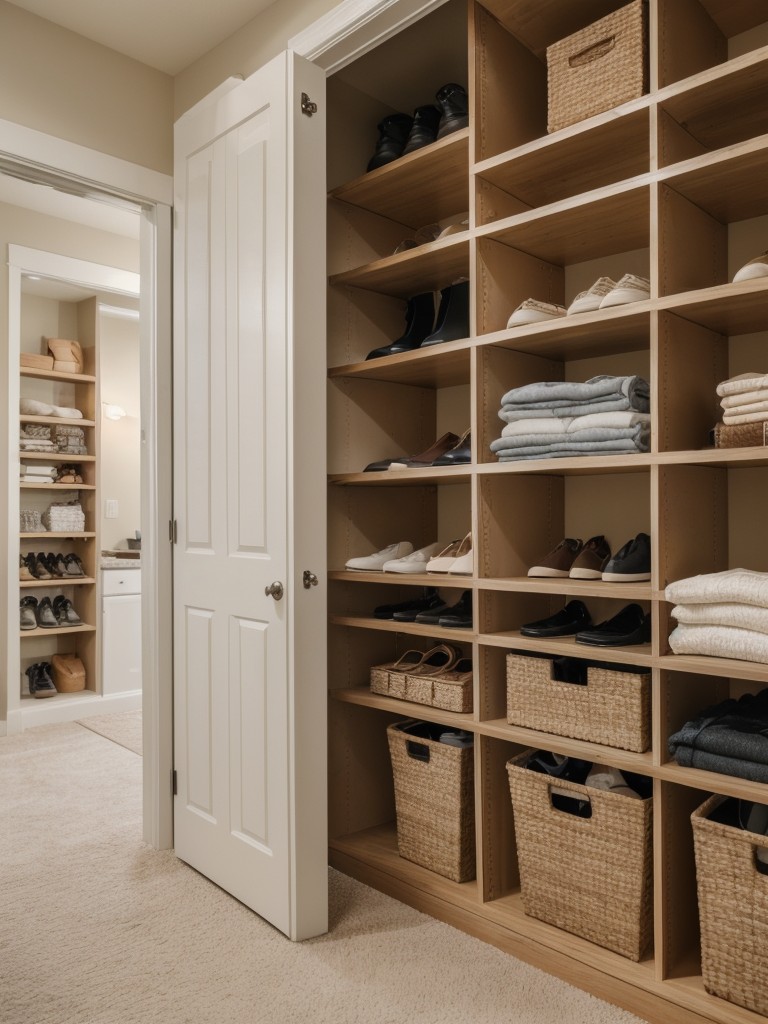 Creating designated storage areas for clothing, shoes, and accessories to keep everything organized.