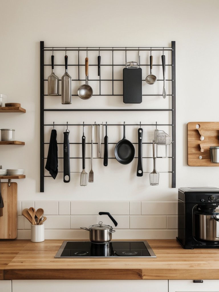 Hang a pegboard on the wall for organizing and displaying your cooking essentials.
