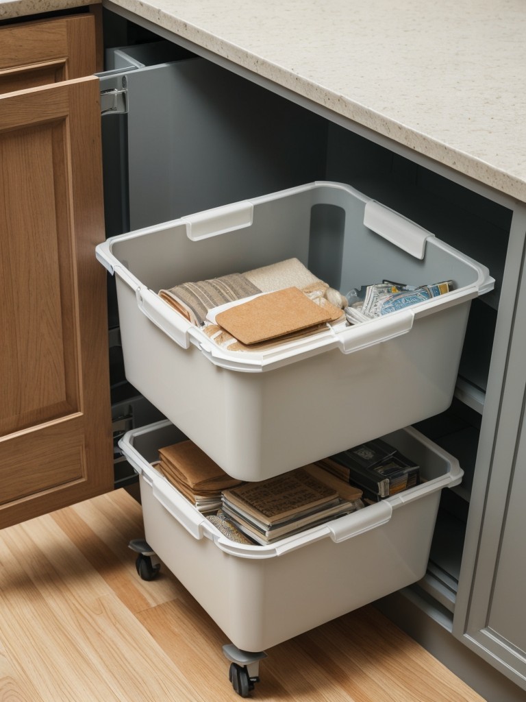 Opt for stackable or collapsible storage containers to save room in your cabinets.