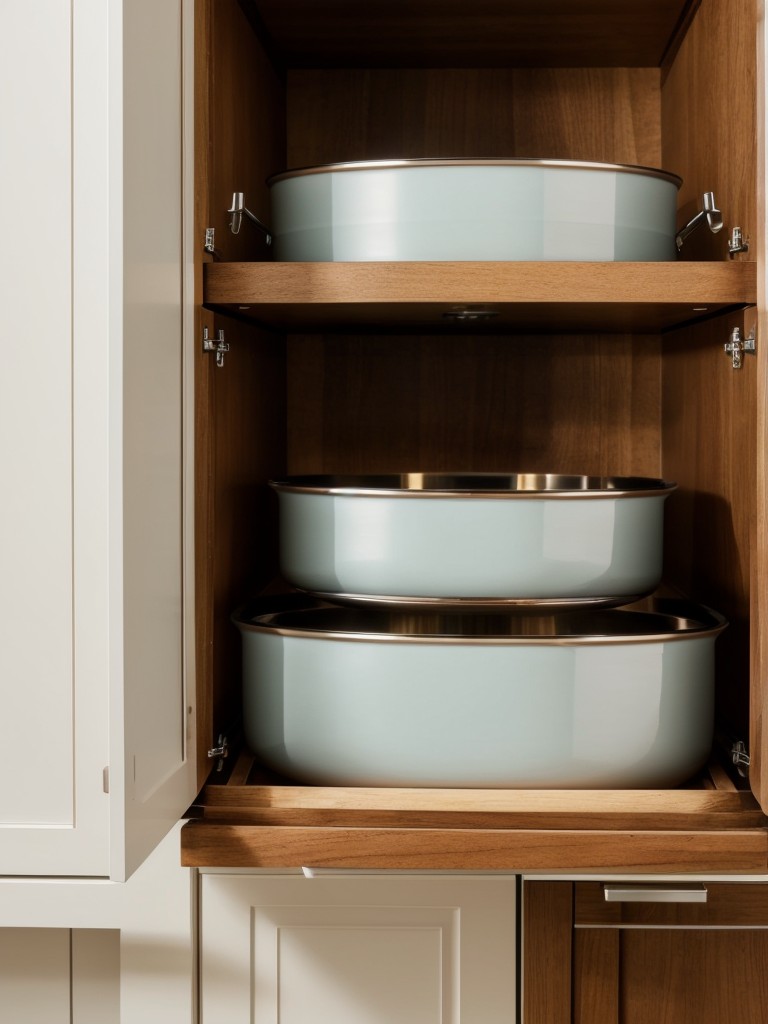 Utilize the space above your cabinets to store larger cookware, serving dishes, or decorative items.