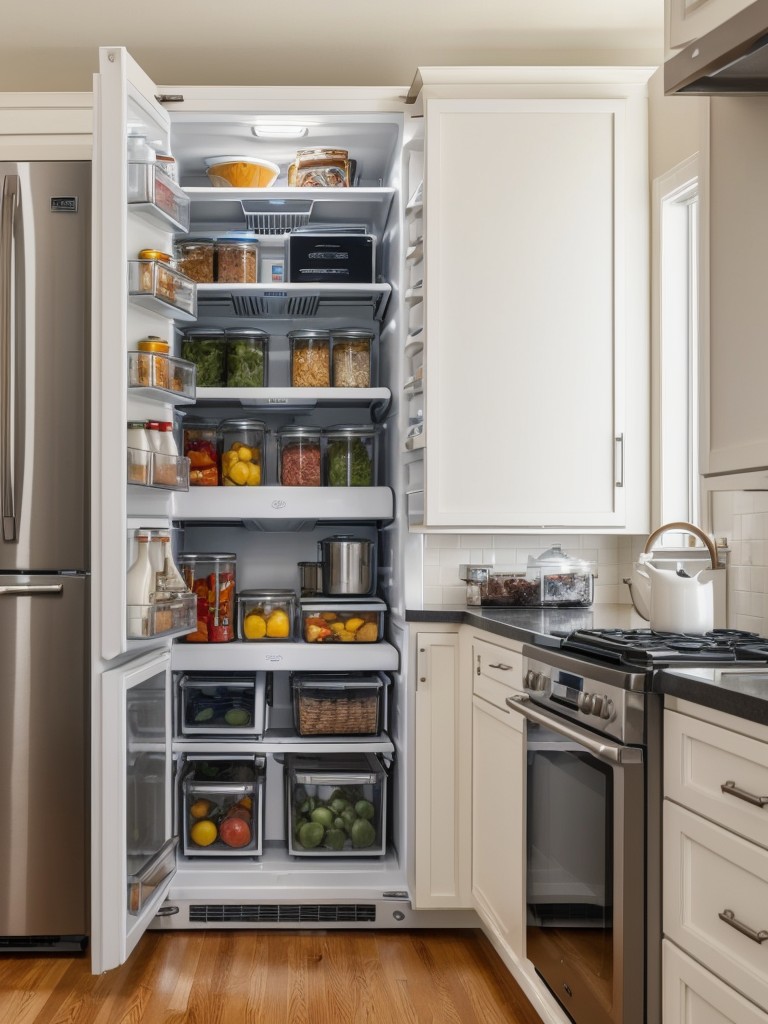 Utilize the top of the refrigerator or cabinets to store infrequently used appliances or bulky items.