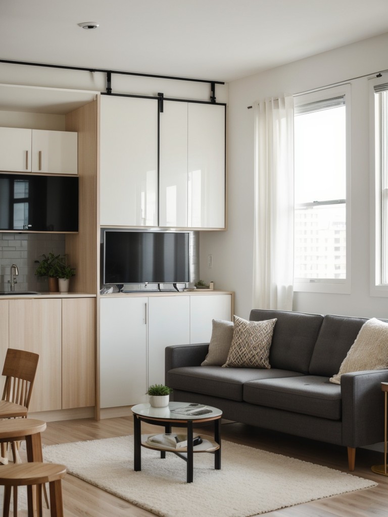 Incorporating stylish and functional dividers to create distinct living areas in a studio apartment.