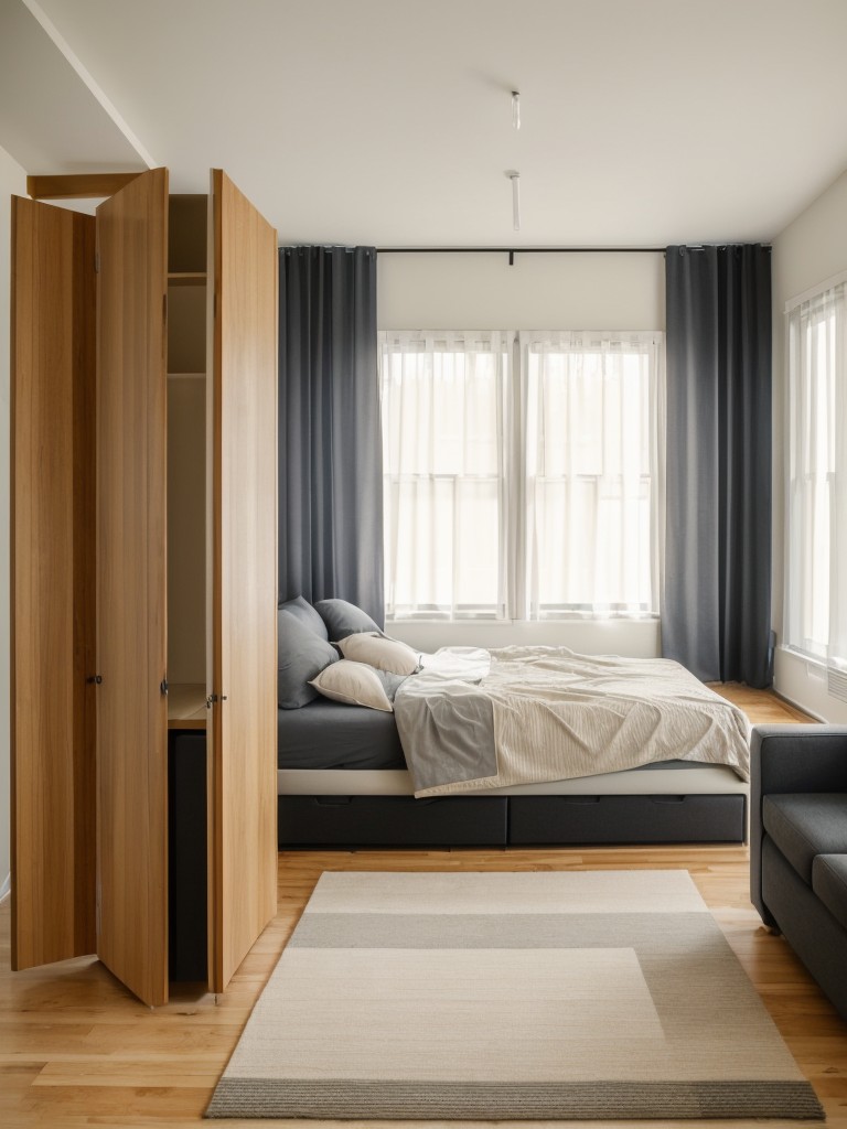 Utilizing creative room dividers to separate the sleeping area from the living and dining spaces in a studio apartment.