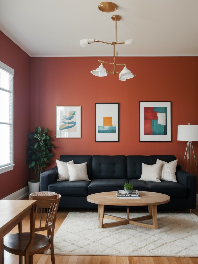 Studio apartment paint color ideas with a bold accent wall, to add a pop of color and make a statement.